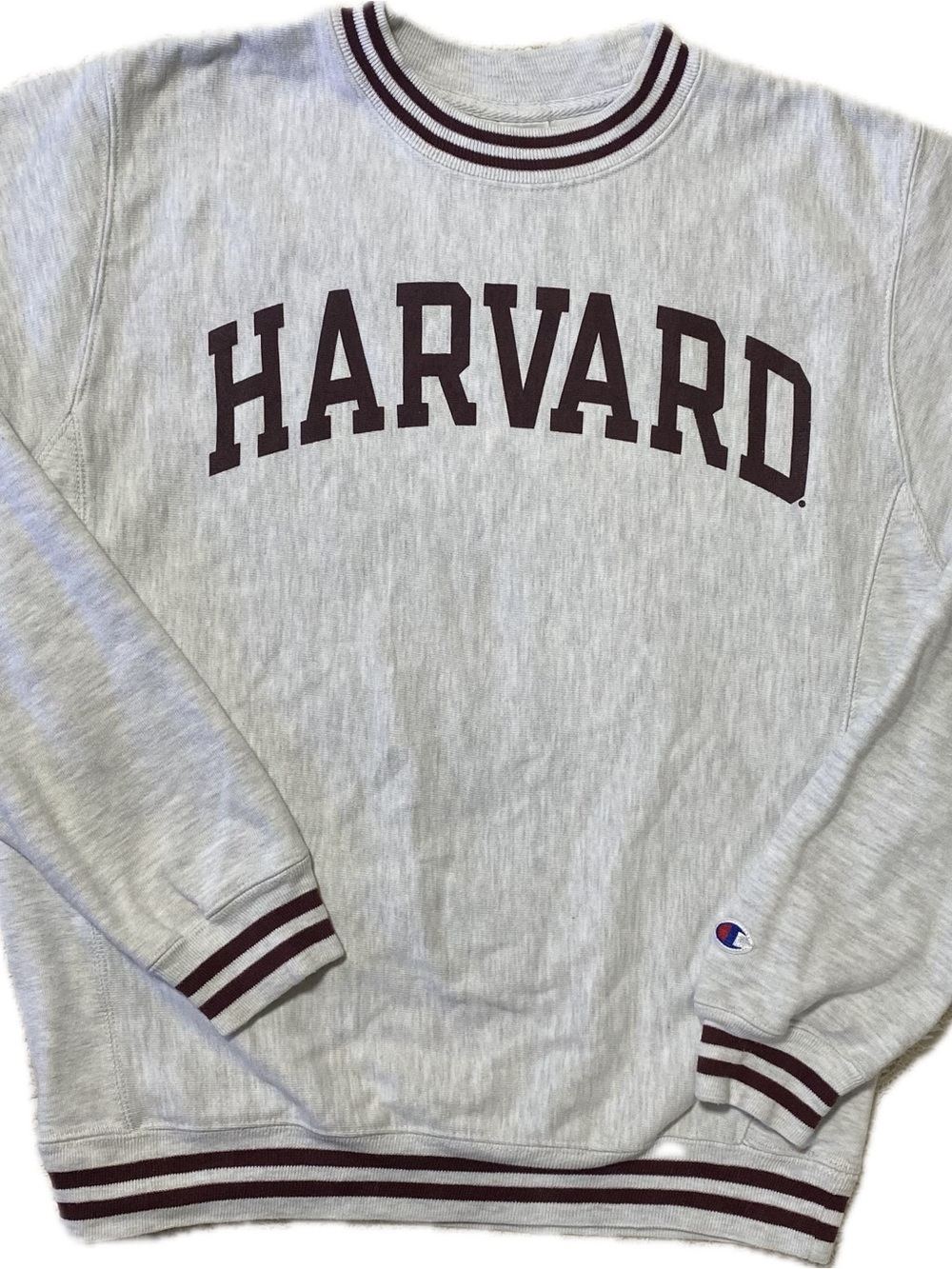 Champion White Crewneck Sweatshirt with Maroon Stripe